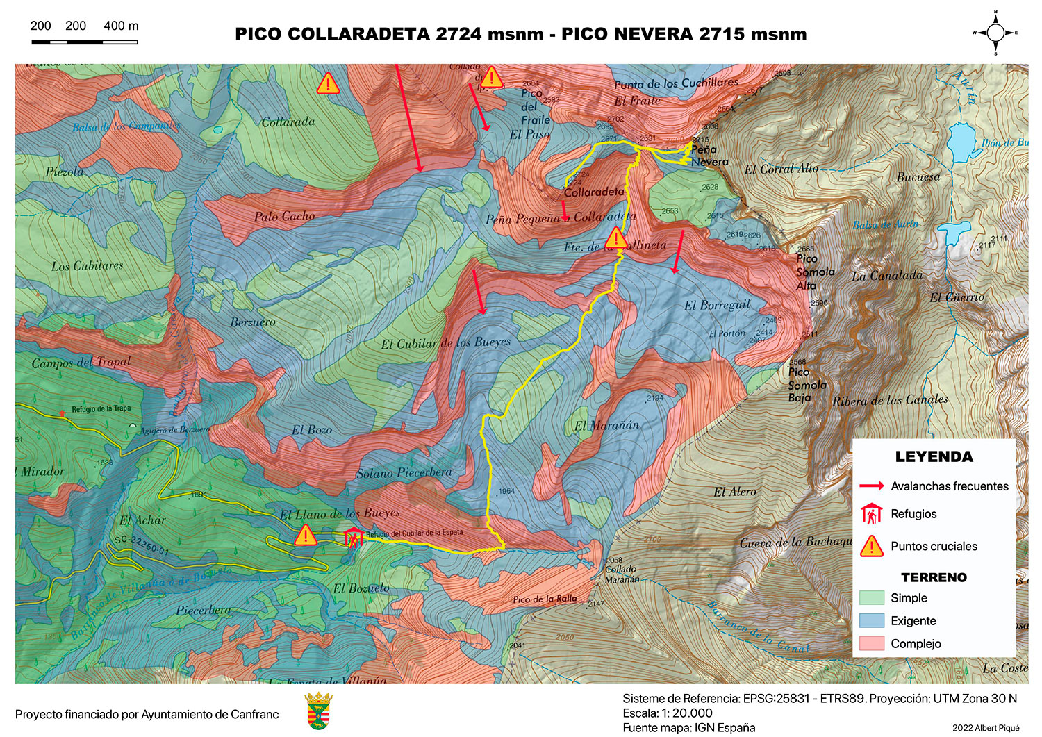 Mapa Collaradeta 2.729 m y peña Nevera 2.721 m