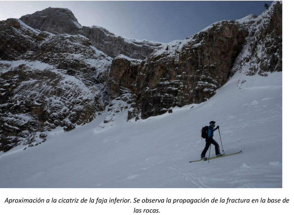 Aproximación a la cicatriz de la faja inferior. Se observa la propagación de la fractura en la base de las rocas.