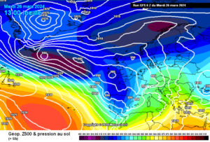 El último descuelgue la semana del 25 al 31 de marzo. La primera fase trajo vientos del SW y unos 60cm de nieve. La segunda fase, más cálida, trajo lluvia a cotas más elevadas, poniendo el punto y final al episodio de borrascas.